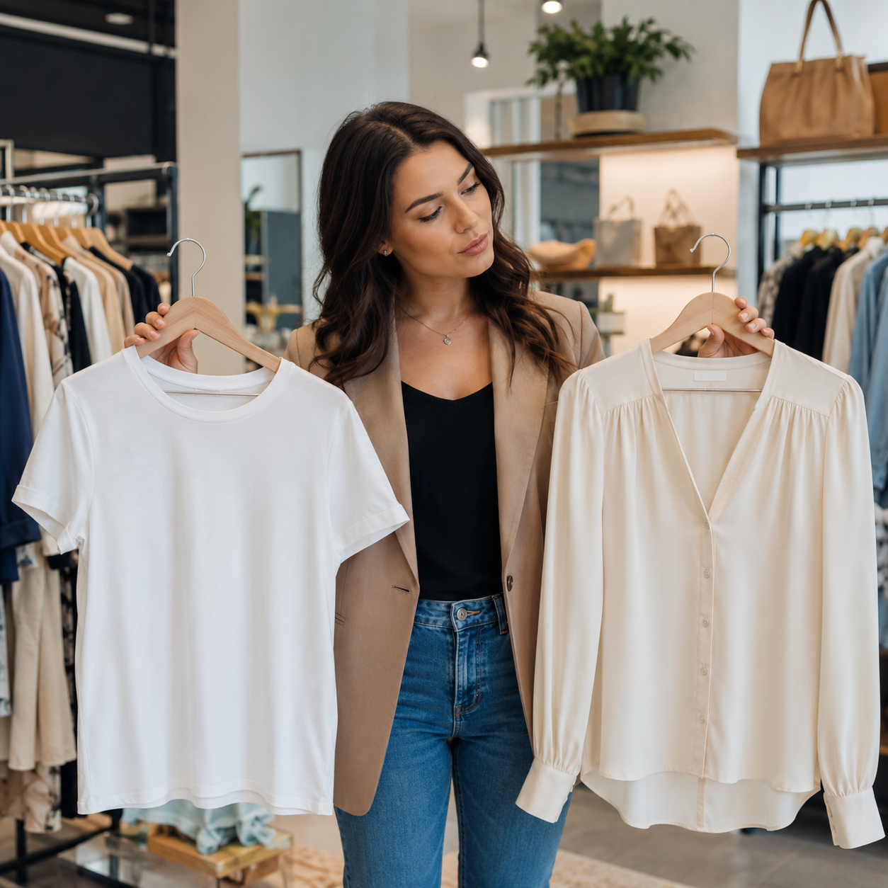 A woman choosing clothes