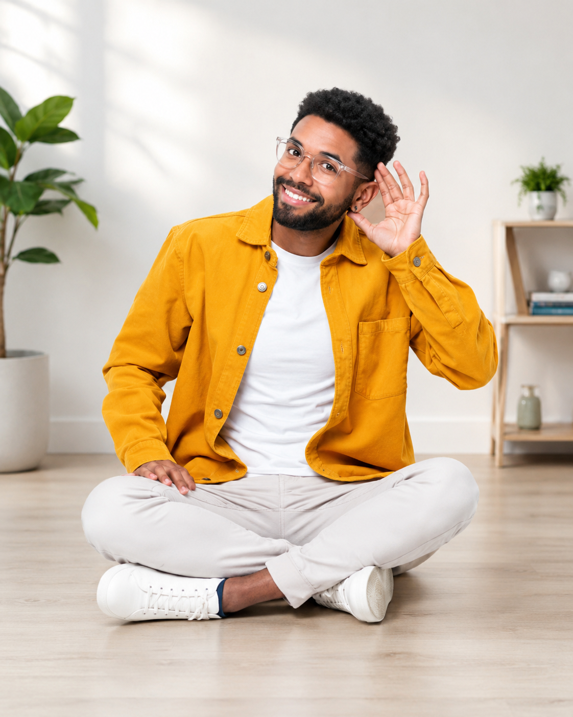 A man listening with headphones